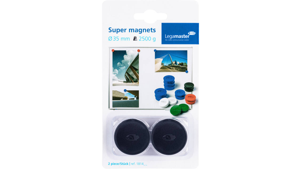 Magneet Legamaster 35mm super 2500gr zwart 2stuks
