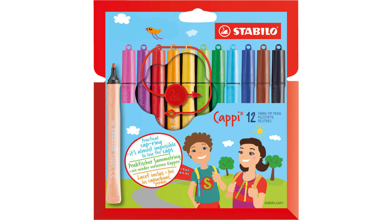 Viltstift STABILO Cappi 168/12 medium assorti etui à 12 stuks
