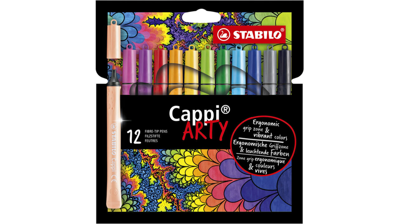 Viltstift STABILO Cappi 168/12 Arty medium assorti etui à 12 stuks