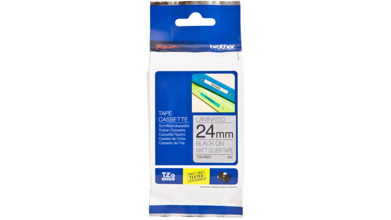 Labeltape Brother P-touch TZE-M951 24mm zwart op zilver