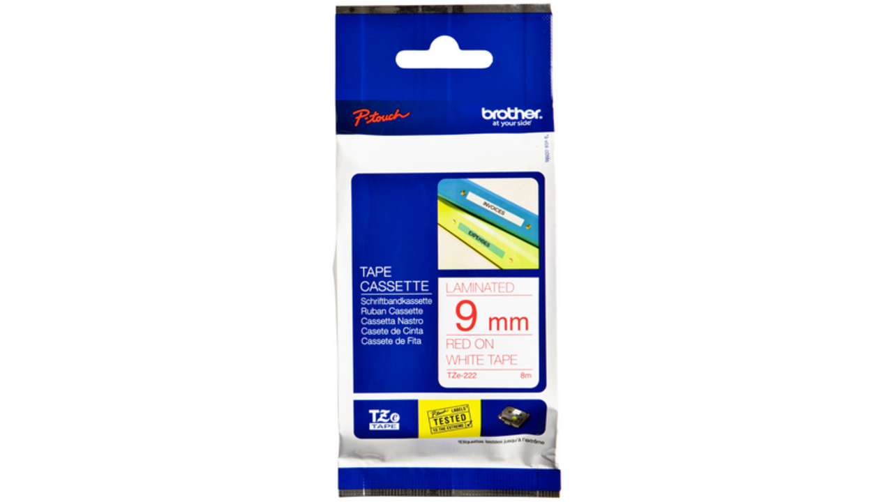 Labeltape Brother P-touch TZE-222 9mm rood op wit
