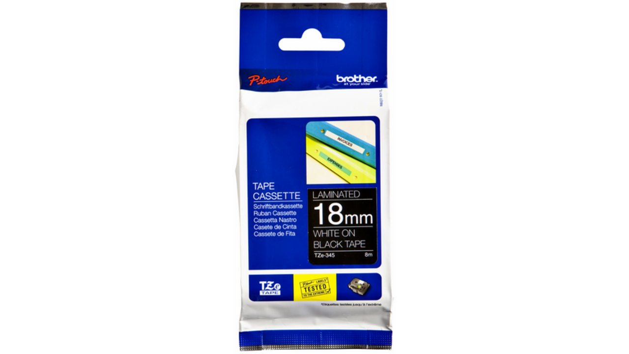 Labeltape Brother P-touch TZE-345 18mm wit op zwart