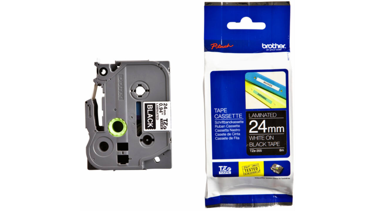 Labeltape Brother P-touch TZE-355 24mm wit op zwart