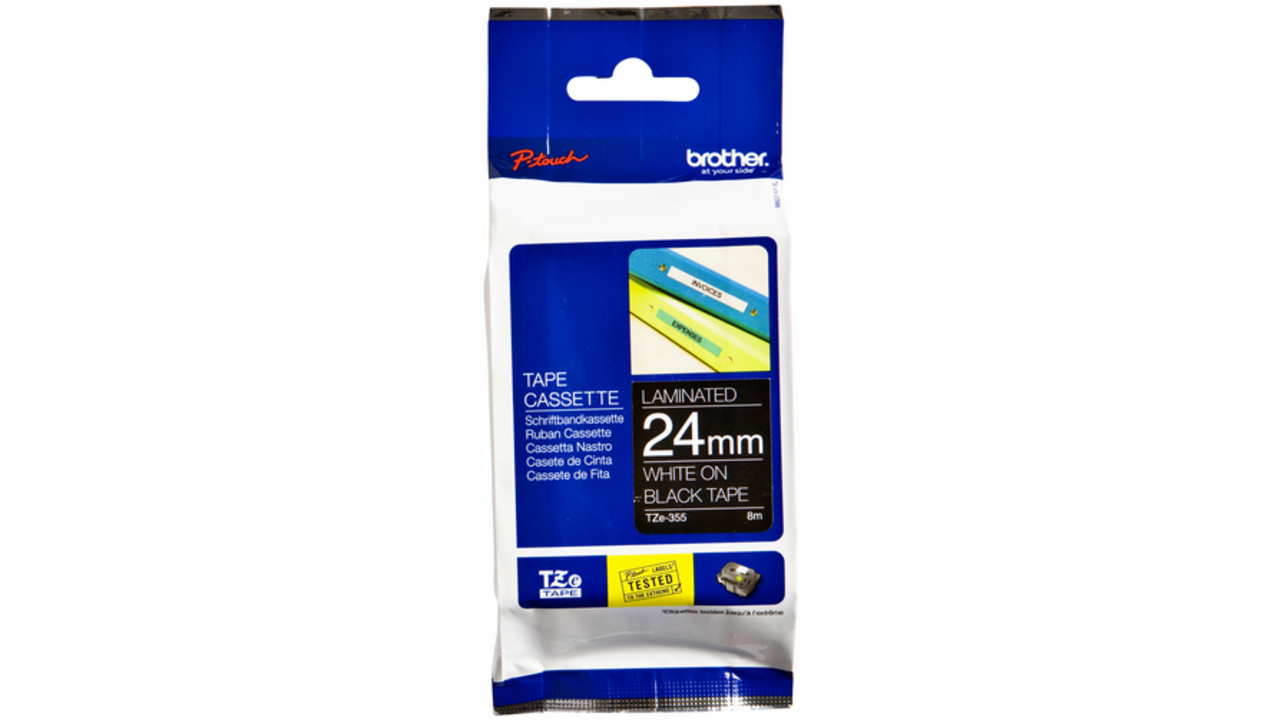 Labeltape Brother P-touch TZE-355 24mm wit op zwart