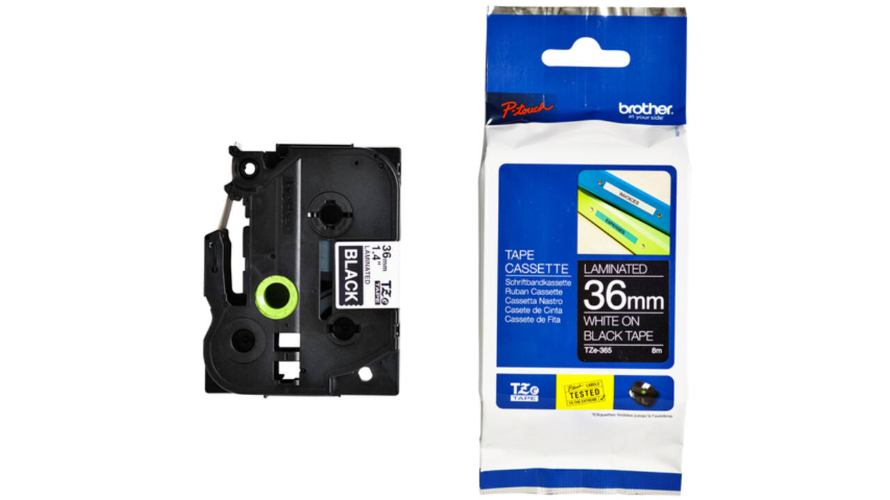 Labeltape Brother P-touch TZE-365 36mm wit op zwart