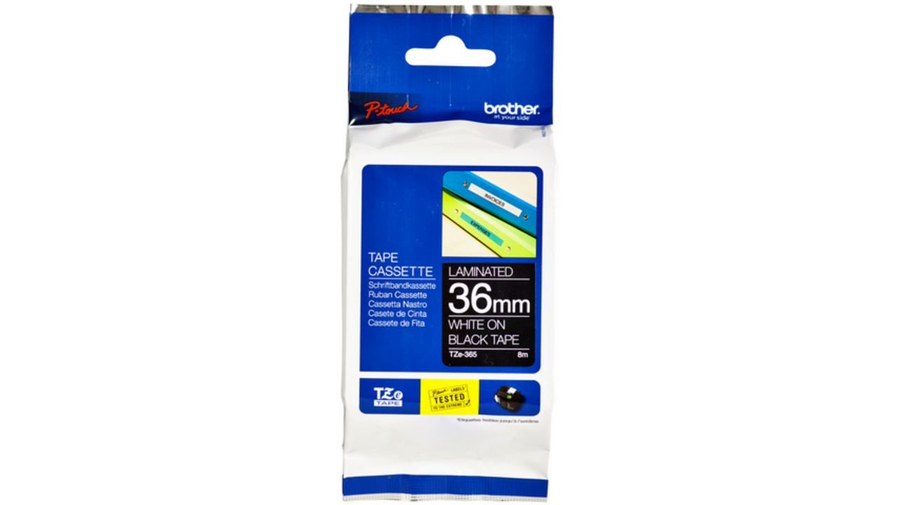 Labeltape Brother P-touch TZE-365 36mm wit op zwart