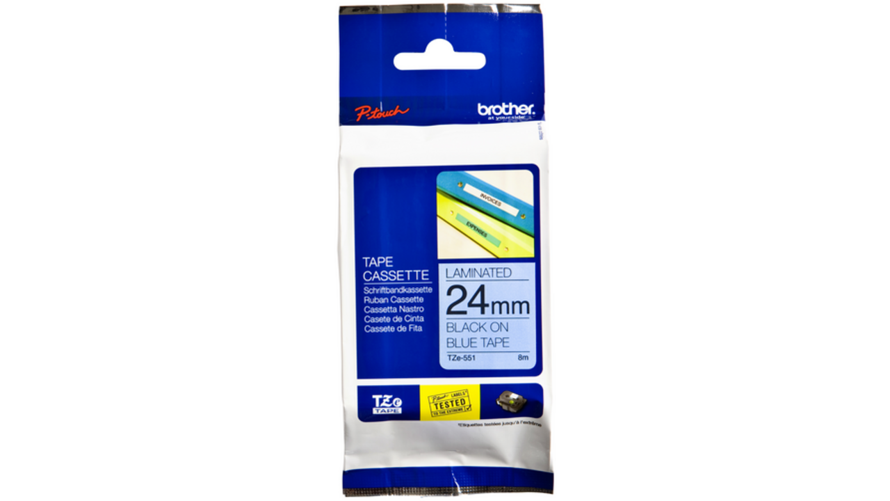 Labeltape Brother P-touch TZE-551 24mm zwart op blauw