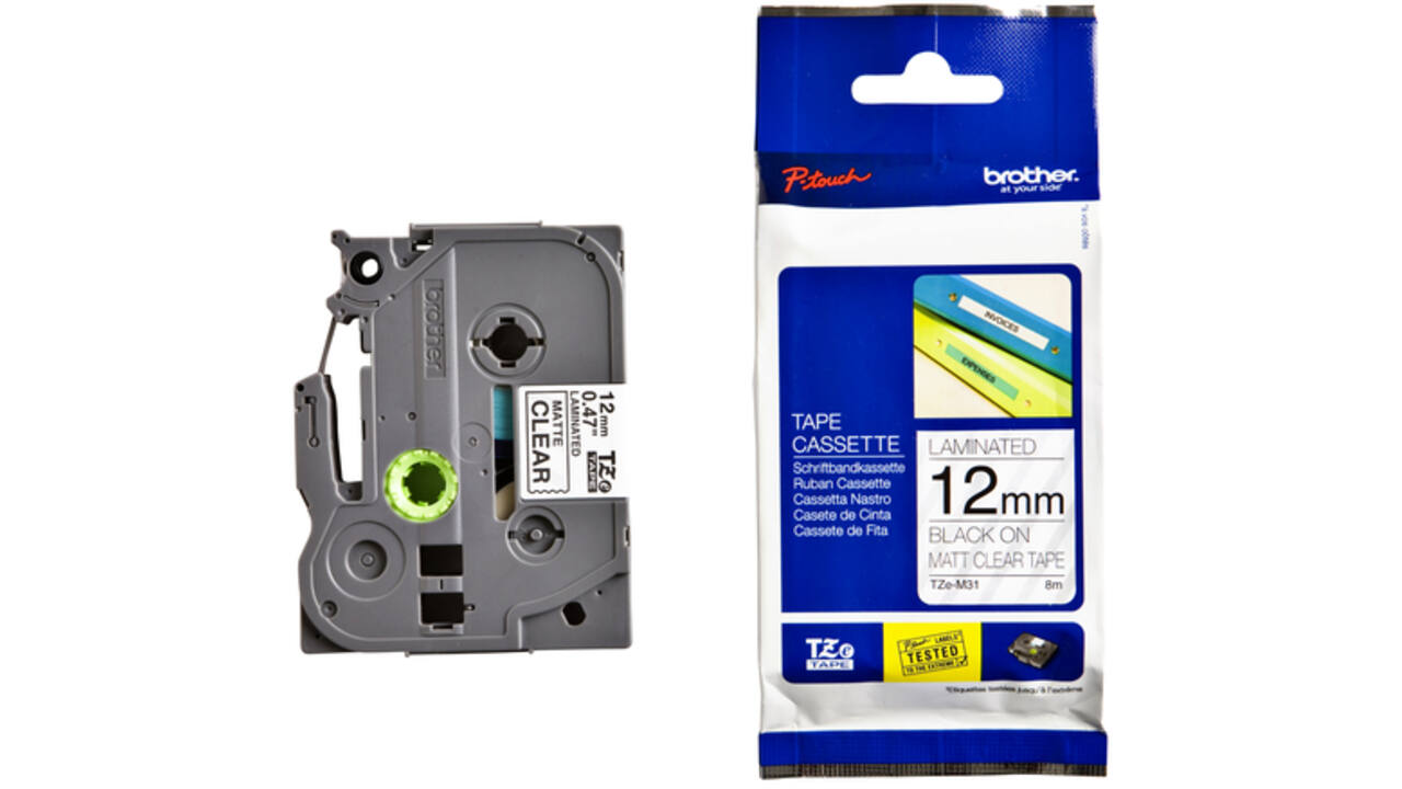 Labeltape Brother P-touch TZE-M31 12mm zwart op mat transparant