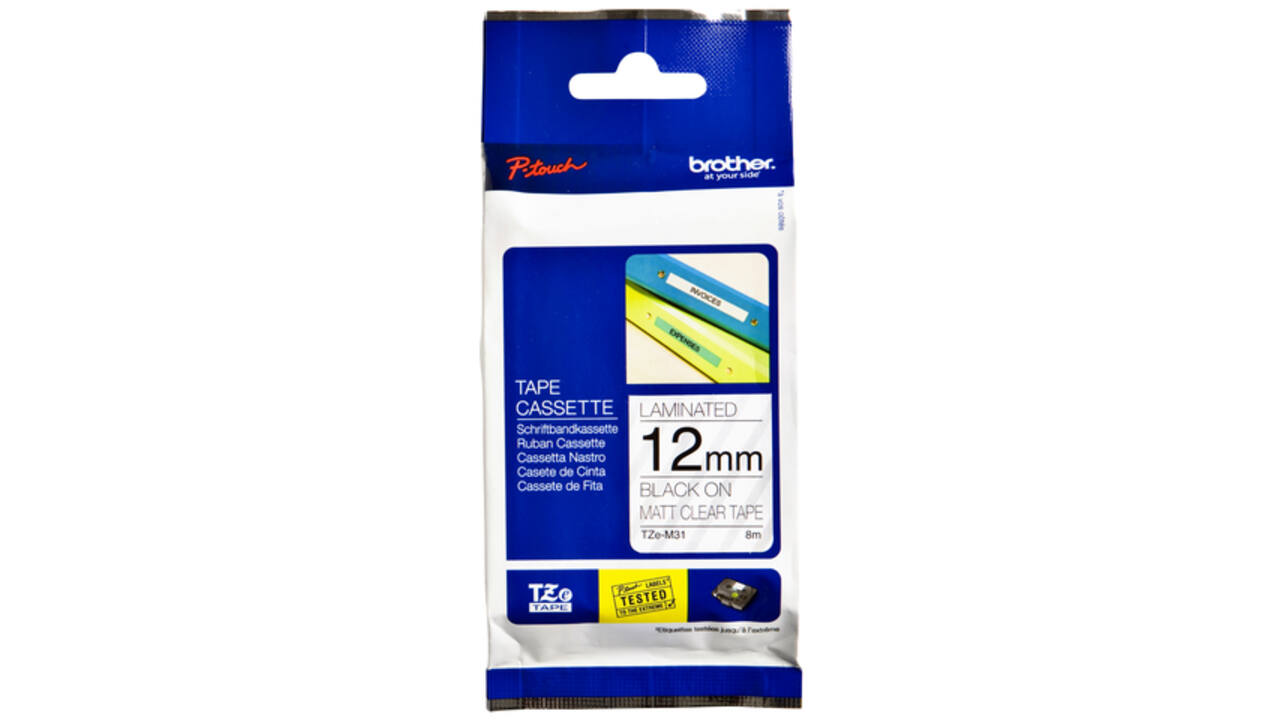 Labeltape Brother P-touch TZE-M31 12mm zwart op mat transparant