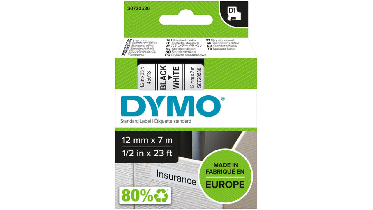 Labeltape Dymo LabelManager D1 polyester 12mm zwart op wit