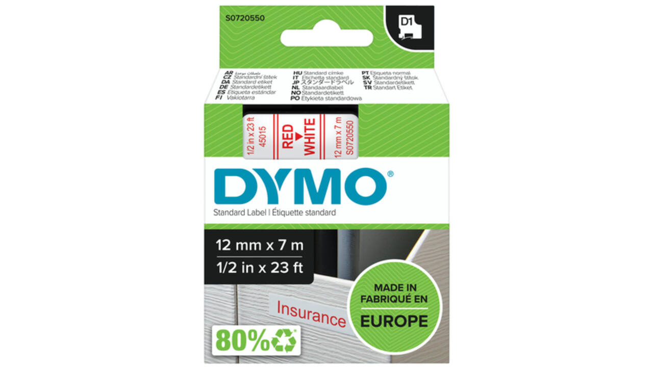Labeltape Dymo LabelManager D1 polyester 12mm rood op wit