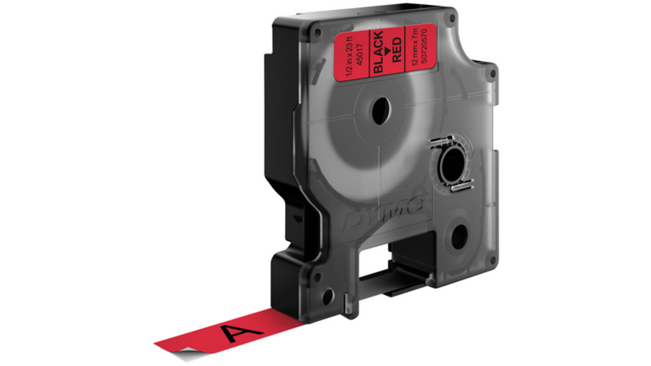 Labeltape Dymo LabelManager D1 polyester 12mm zwart op rood