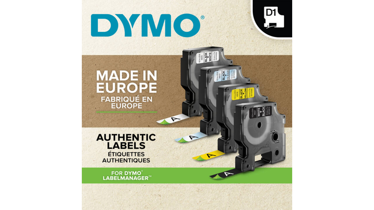 Labeltape Dymo LabelManager D1 polyester 12mm zwart op groen