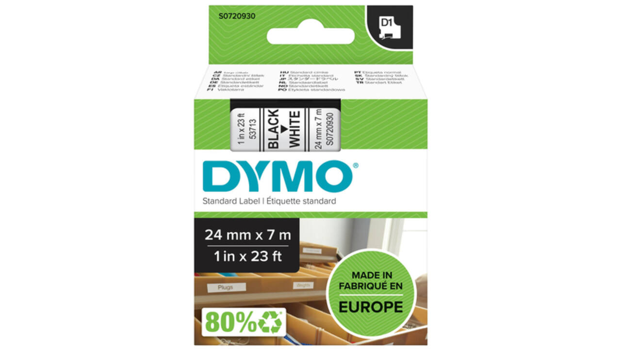Labeltape Dymo LabelManager D1 polyester 24mm zwart op wit