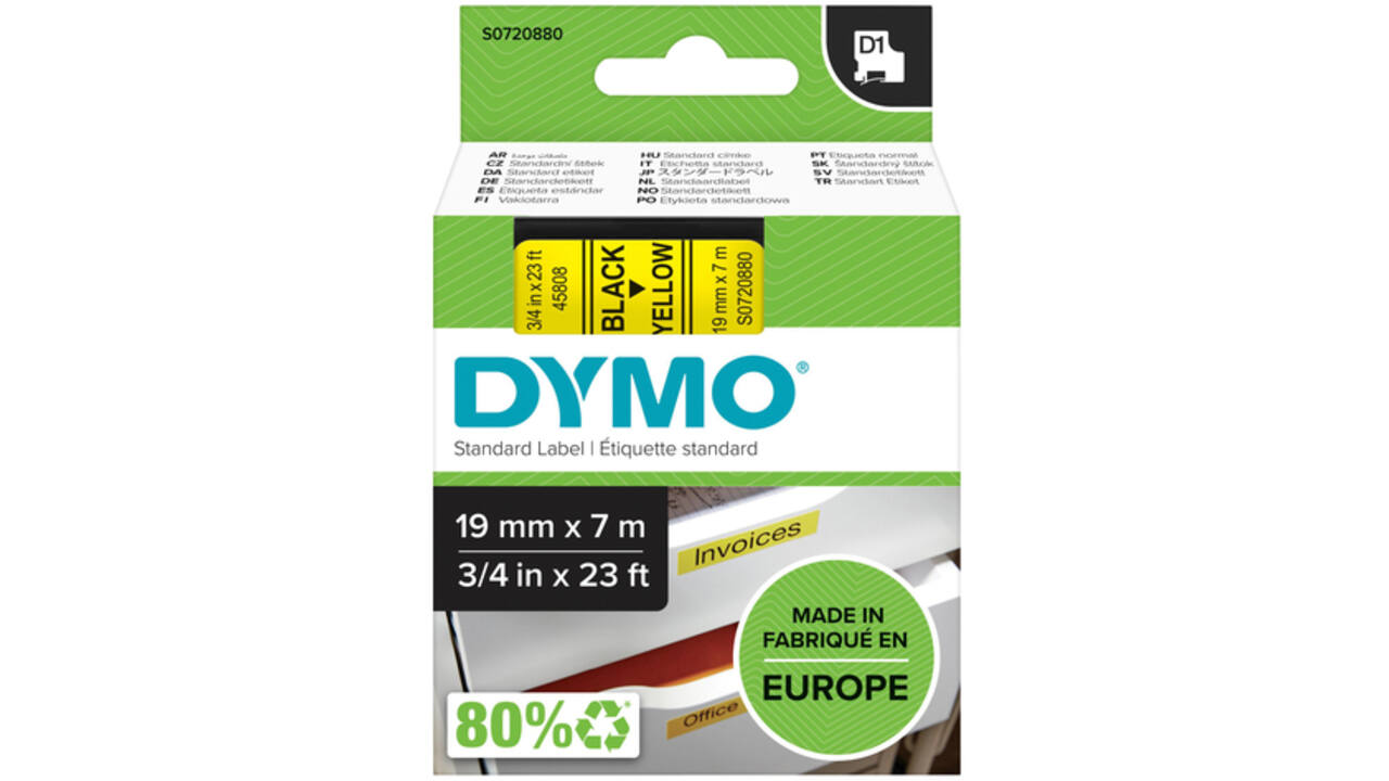 Labeltape Dymo LabelManager D1 polyester 19mm zwart op geel