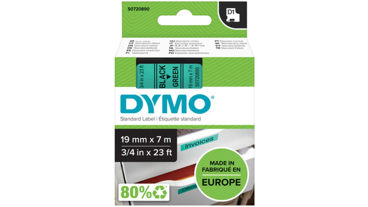 Labeltape Dymo LabelManager D1 polyester 19mm zwart op groen