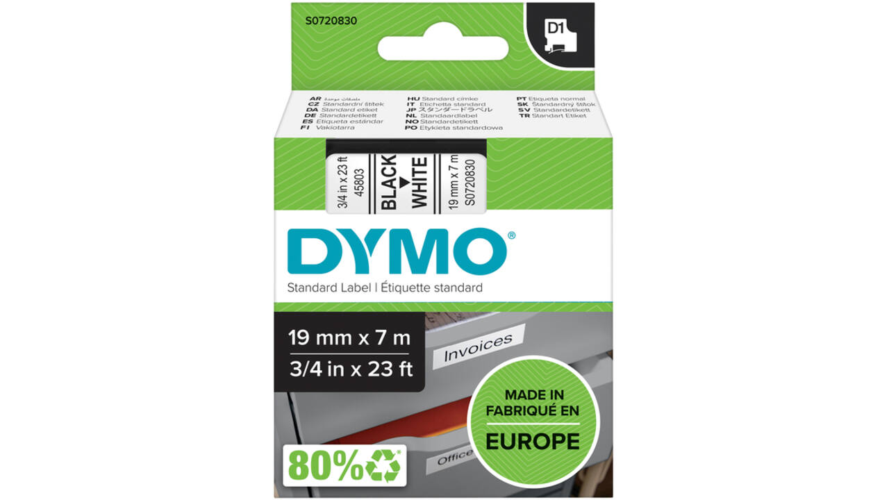 Labeltape Dymo LabelManager D1 polyester 19mm zwart op wit