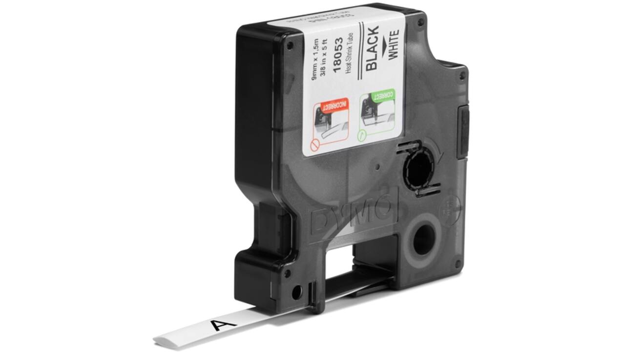 Labeltape Dymo Rhino industrieel krimpkous 9mm zwart op wit