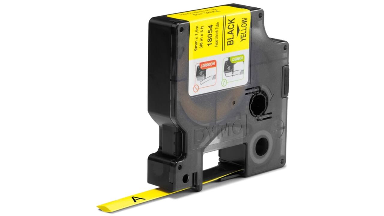 Labeltape Dymo Rhino industrieel krimpkous 9mm zwart op geel