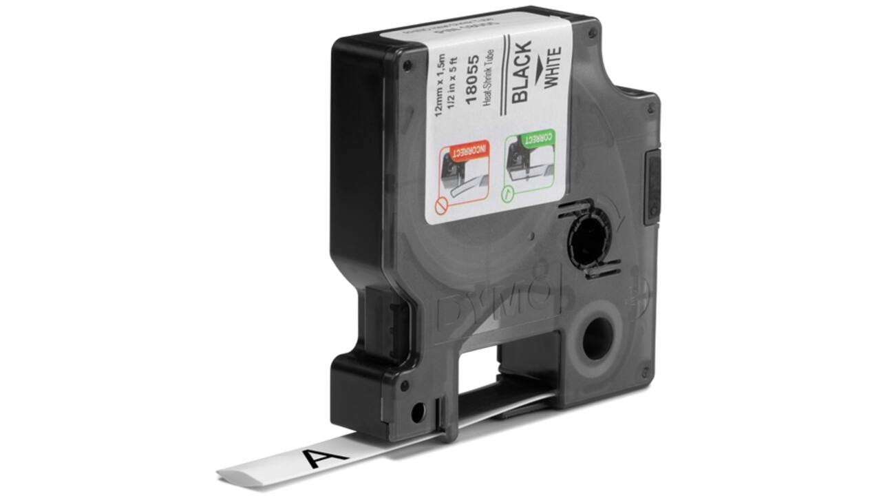Labeltape Dymo Rhino industrieel krimpkous 12mm zwart op wit
