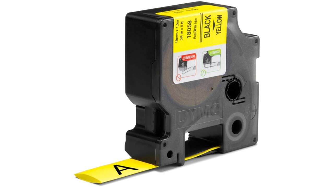 Labeltape Dymo Rhino industrieel krimpkous 19mm zwart op geel