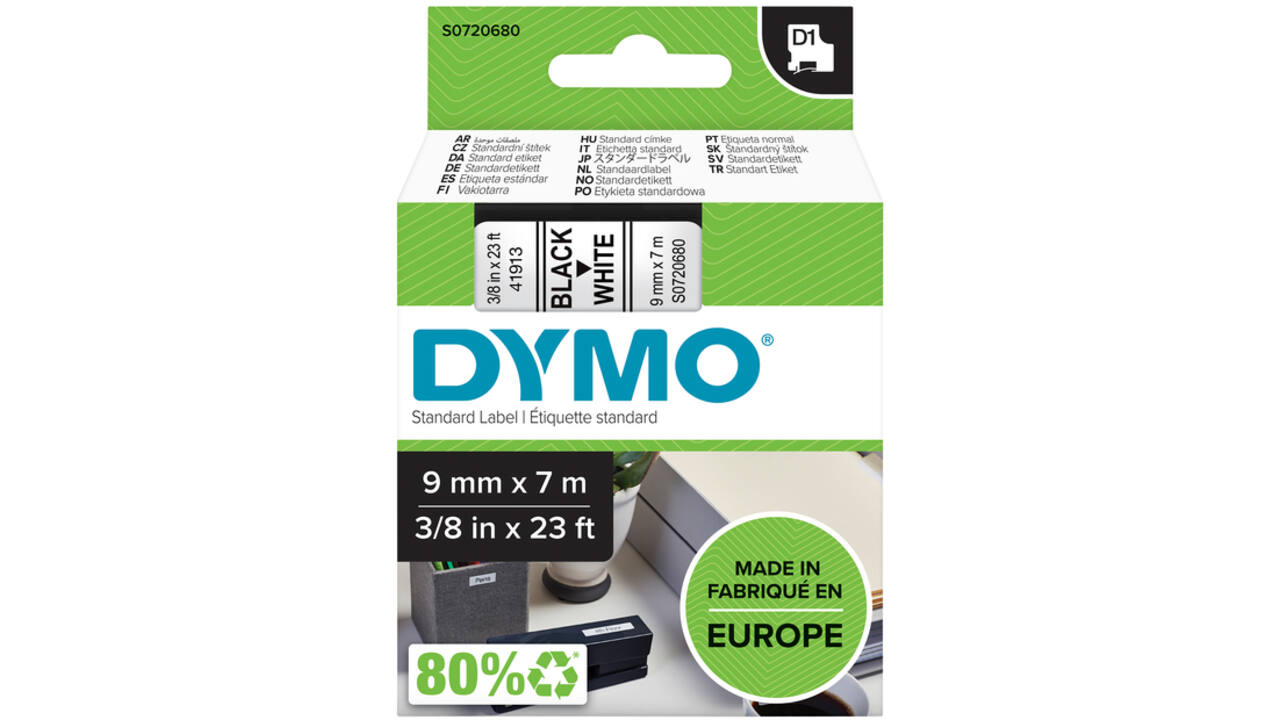 Labeltape Dymo LabelManager D1 polyester 9mm zwart op wit