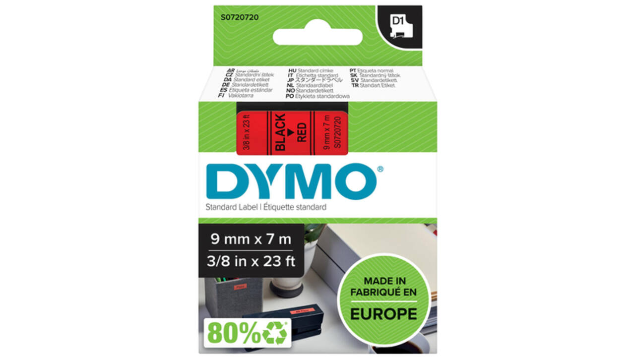 Labeltape Dymo LabelManager D1 polyester 9mm zwart op rood