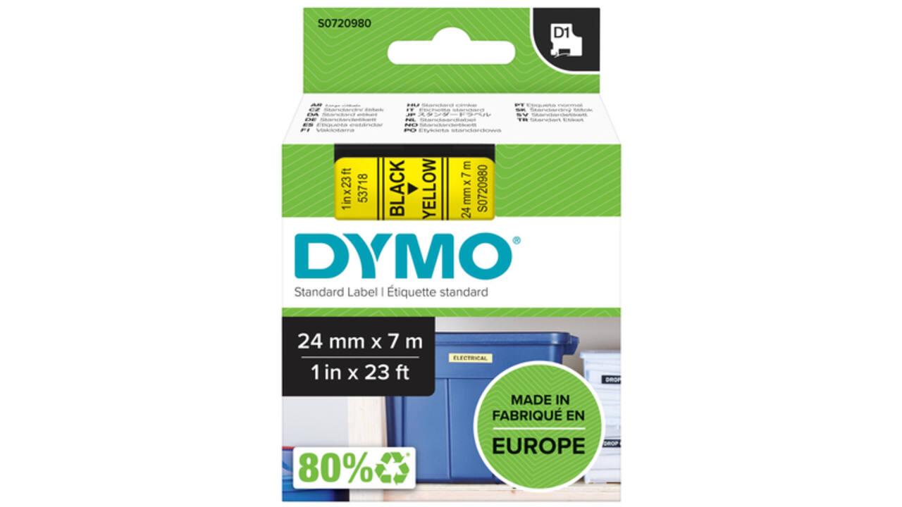 Labeltape Dymo LabelManager D1 polyester 24mm zwart op geel