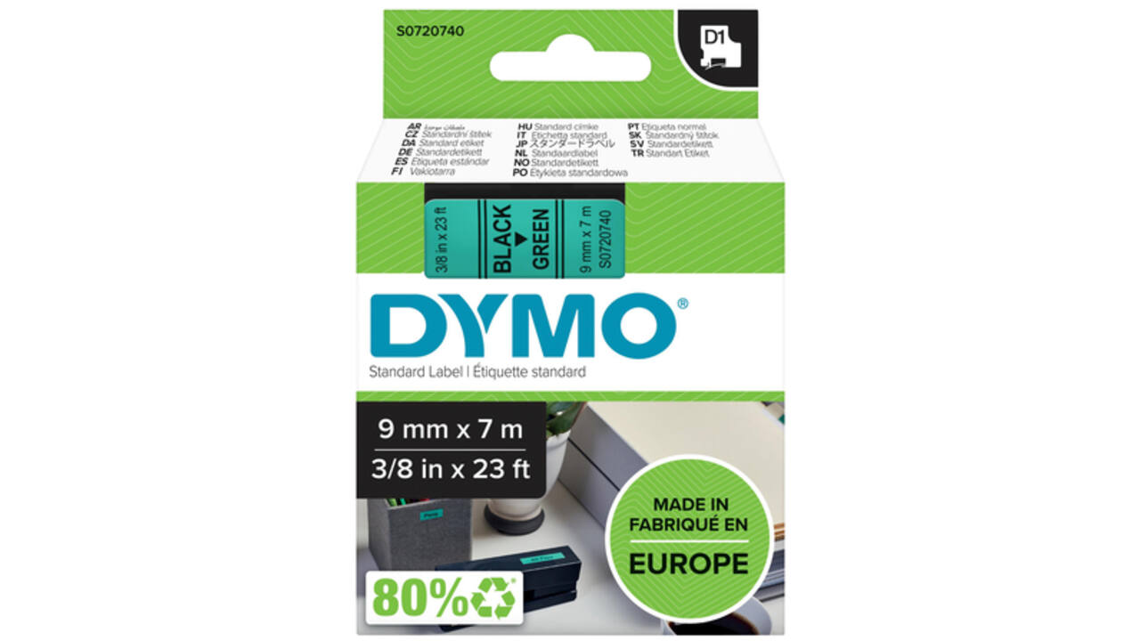 Labeltape Dymo LabelManager D1 polyester 9mm zwart op groen