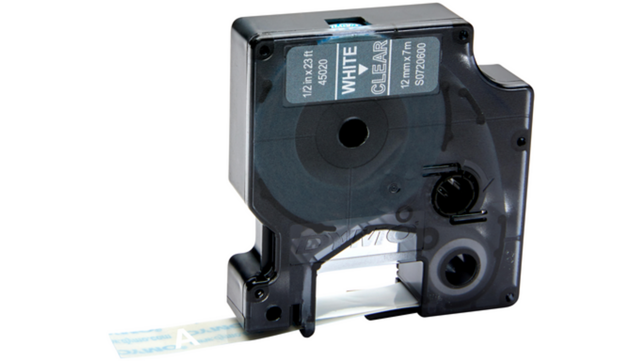 Labeltape Dymo LabelManager D1 polyester 12mm wit op transparant