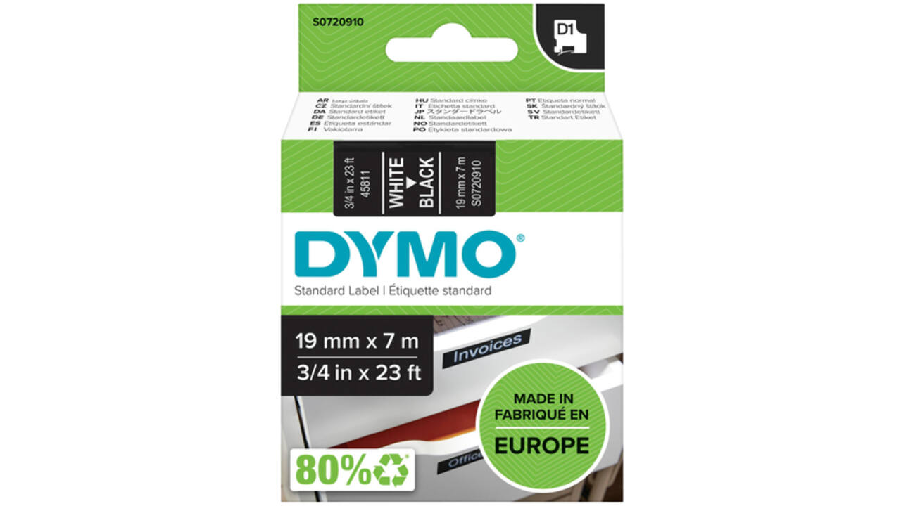 Labeltape Dymo LabelManager D1 polyester 19mm wit op zwart