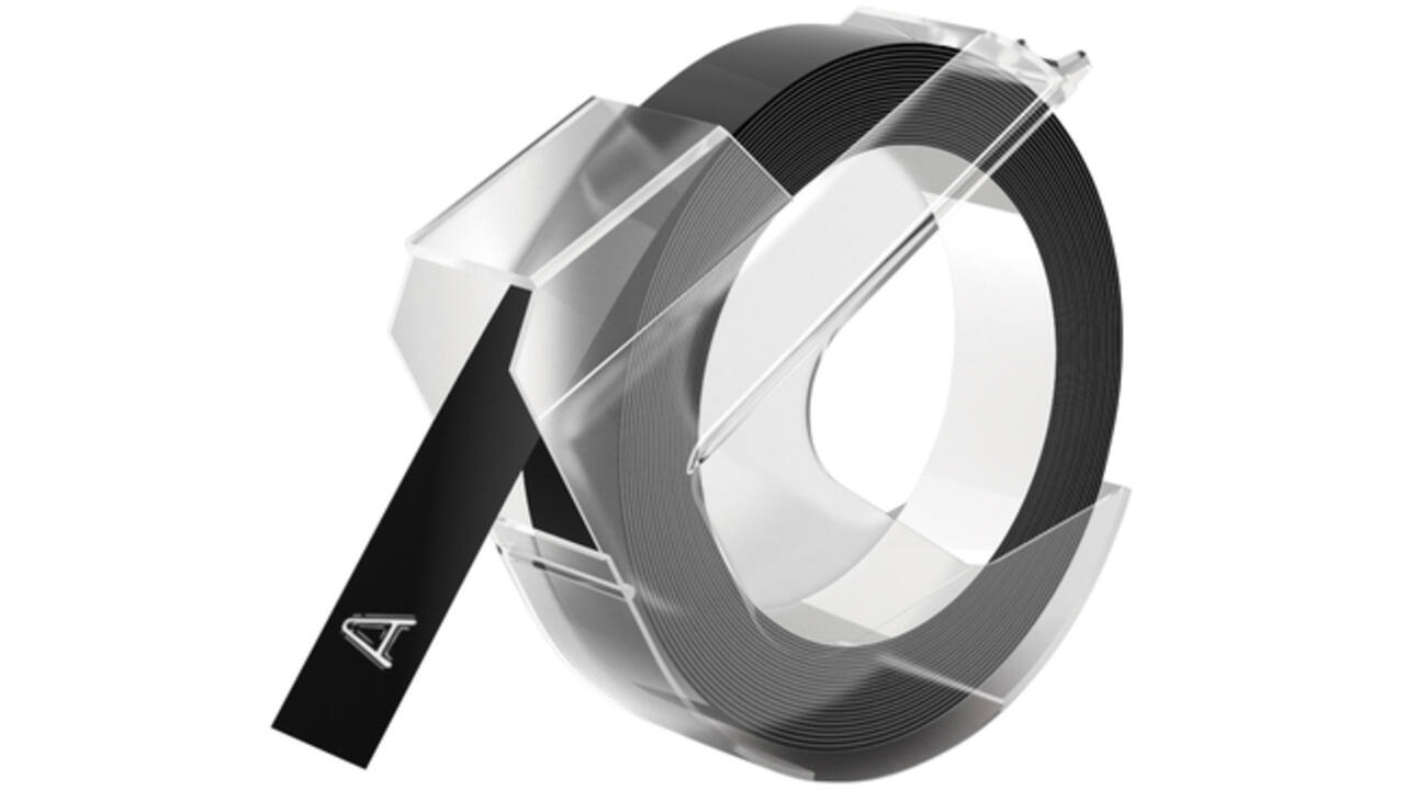 Reliëftape Dymo embossing plastic 9mm wit op zwart