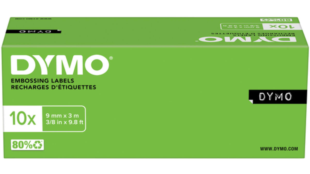 Reliëftape Dymo embossing plastic 9mm wit op zwart