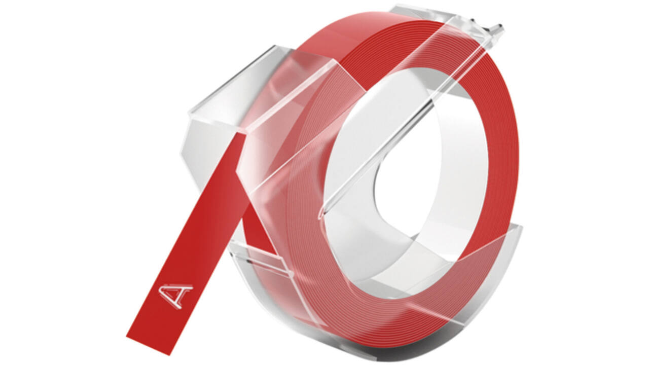 Reliëftape Dymo embossing vinyl 9mm wit op rood