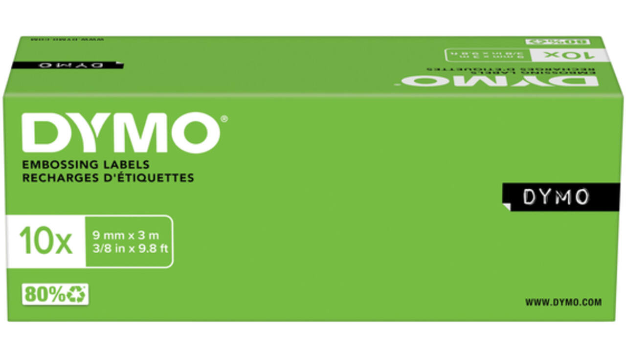 Reliëftape Dymo embossing vinyl 9mm wit op blauw