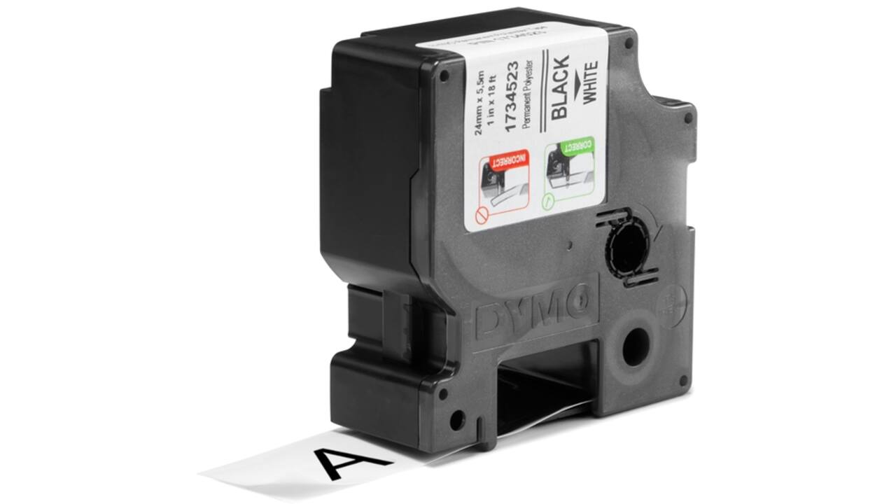 Labeltape Dymo Rhino industrieel polyester 24mm zwart op wit