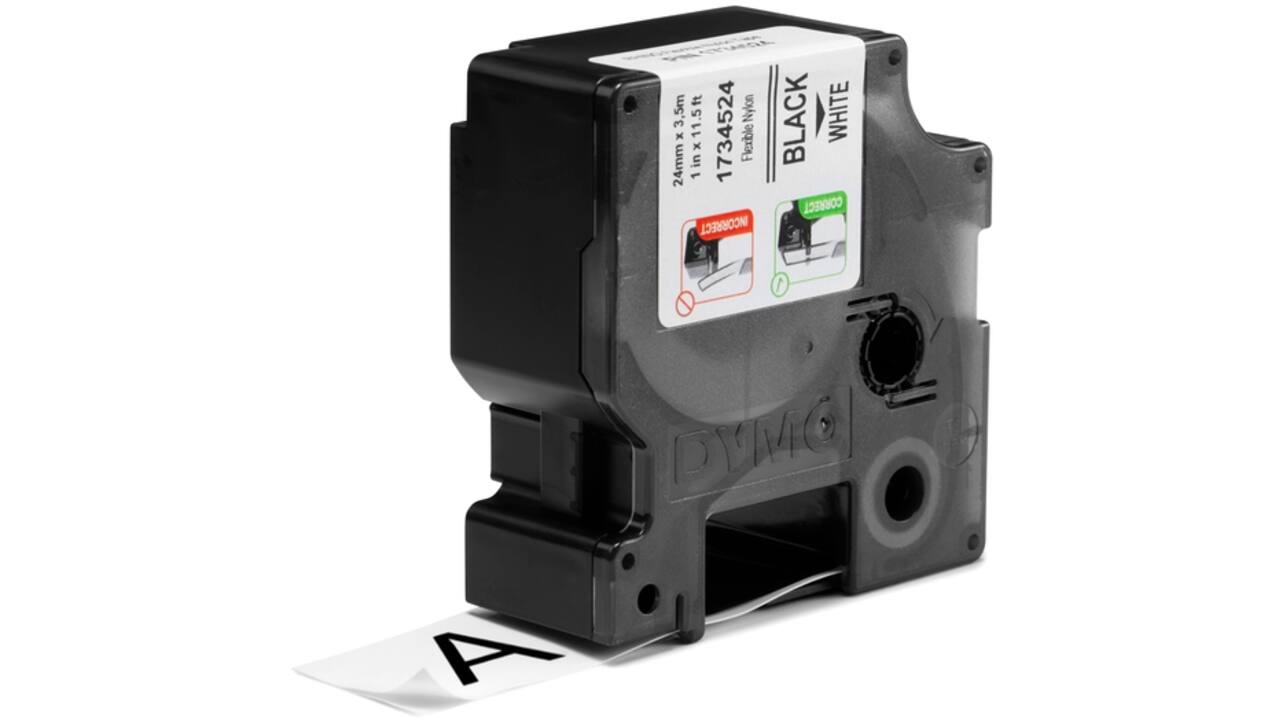 Labeltape Dymo Rhino industrieel nylon 24mm zwart op wit