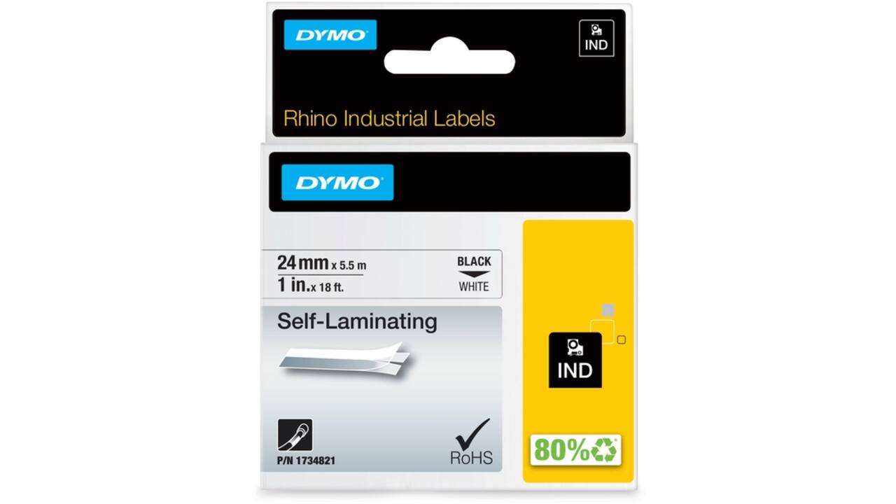 Labeltape Dymo Rhino industrieel zelflaminerend 24mm zwart op wit