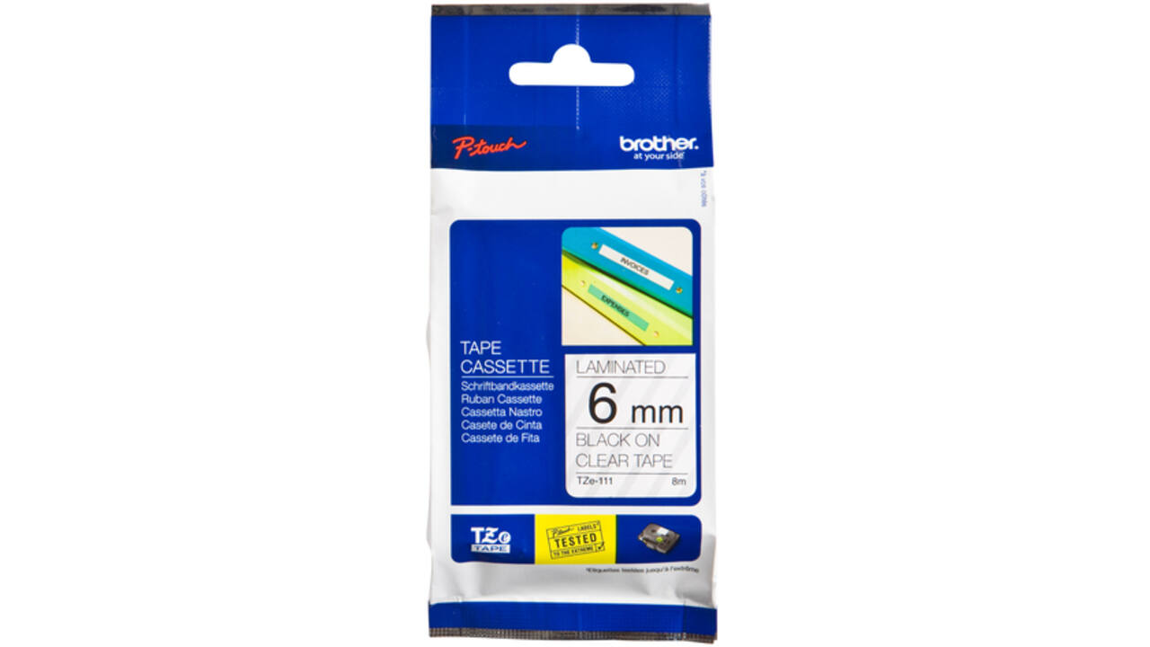 Labeltape Brother P-touch TZE-111 6mm zwart op transparant