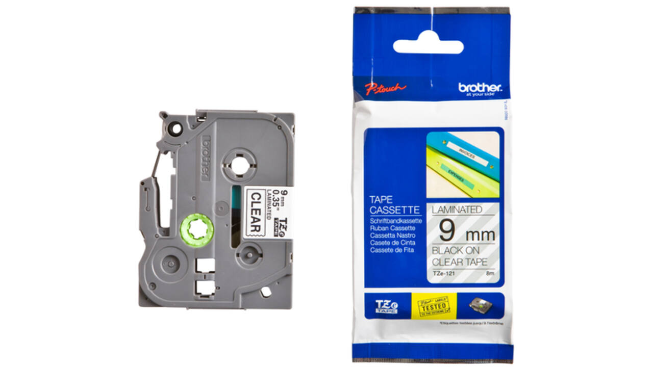 Labeltape Brother P-touch TZE-121 9mm zwart op transparant