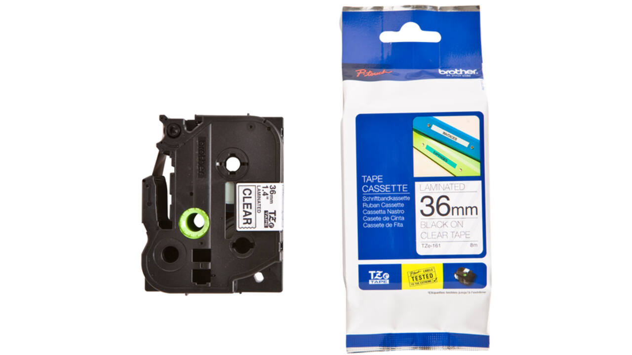 Labeltape Brother P-touch TZE-161 36mm zwart op transparant