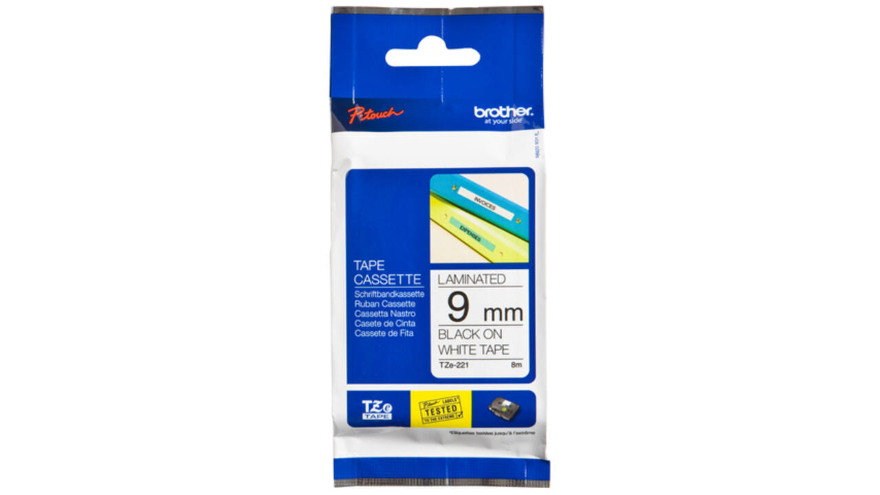 Labeltape Brother P-touch TZE-221 9mm zwart op wit