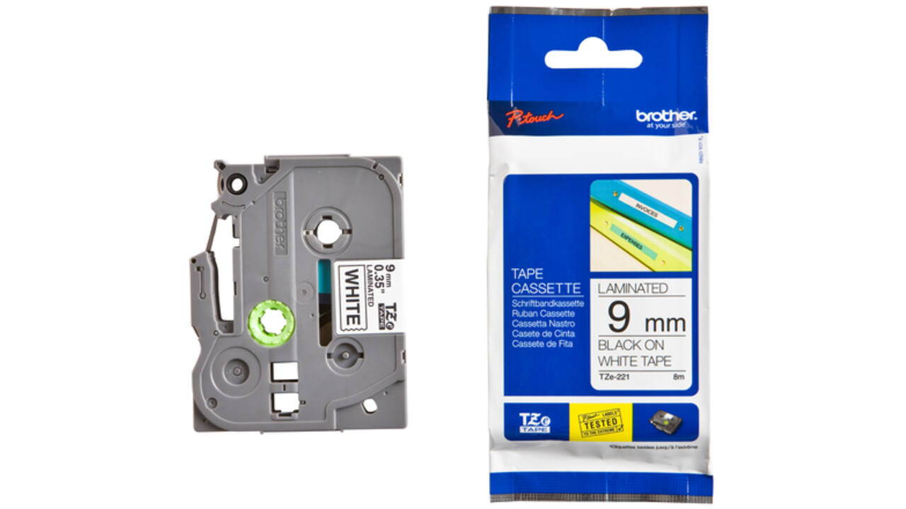 Labeltape Brother P-touch TZE-221 9mm zwart op wit