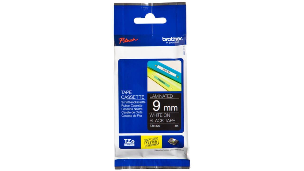 Labeltape Brother P-touch TZE-325 9mm wit op zwart