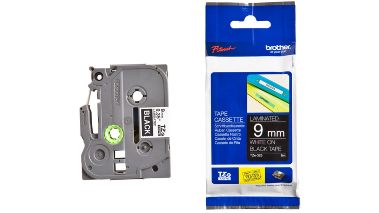 Labeltape Brother P-touch TZE-325 9mm wit op zwart