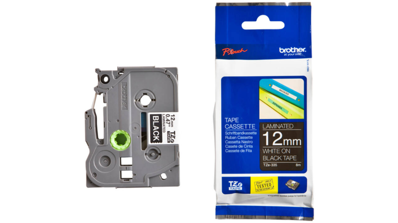 Labeltape Brother P-touch TZE-335 12mm wit op zwart