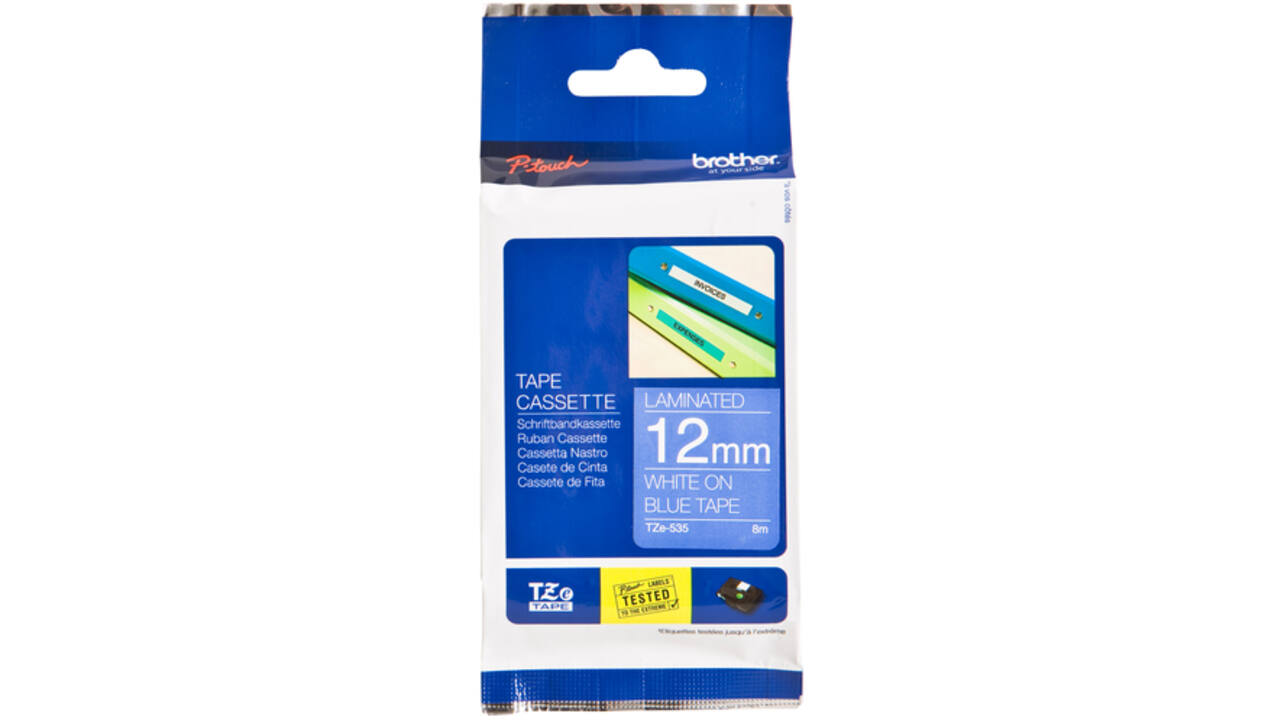 Labeltape Brother P-touch TZE-535 12mm wit op blauw