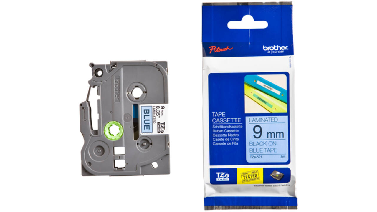 Labeltape Brother P-touch TZE-521 9mm zwart op blauw
