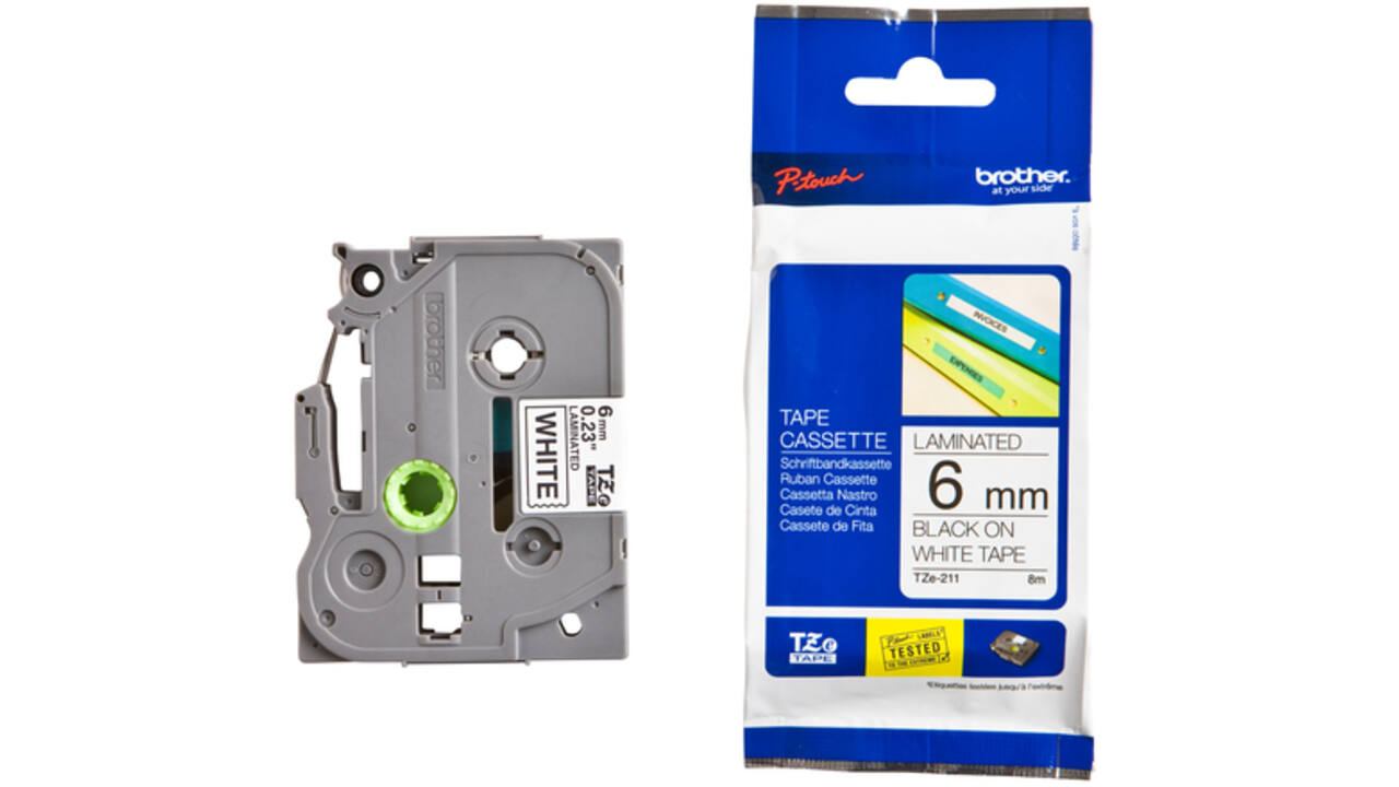 Labeltape Brother P-touch TZE-211 6mm zwart op wit