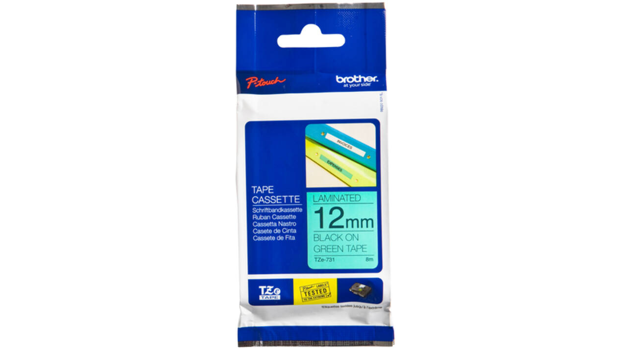 Labeltape Brother P-touch TZE-731 12mm zwart op groen